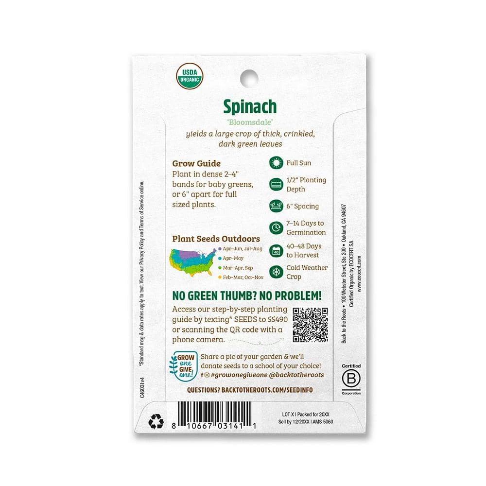 Hot Sale π― Organic Bloomsdale Spinach Seed (1-Pack) by Back to the Roots β¨ 2 Hot Sale π― Organic Bloomsdale Spinach Seed (1-Pack) by Back to the Roots β¨ - Image 2