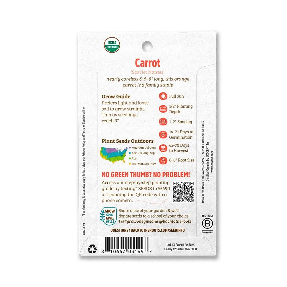 Best Pirce π Organic Scarlet Nantes Carrot Seed (1-Pack) by Back to the Roots π― 2 Best Pirce π Organic Scarlet Nantes Carrot Seed (1-Pack) by Back to the Roots π― - Image 2