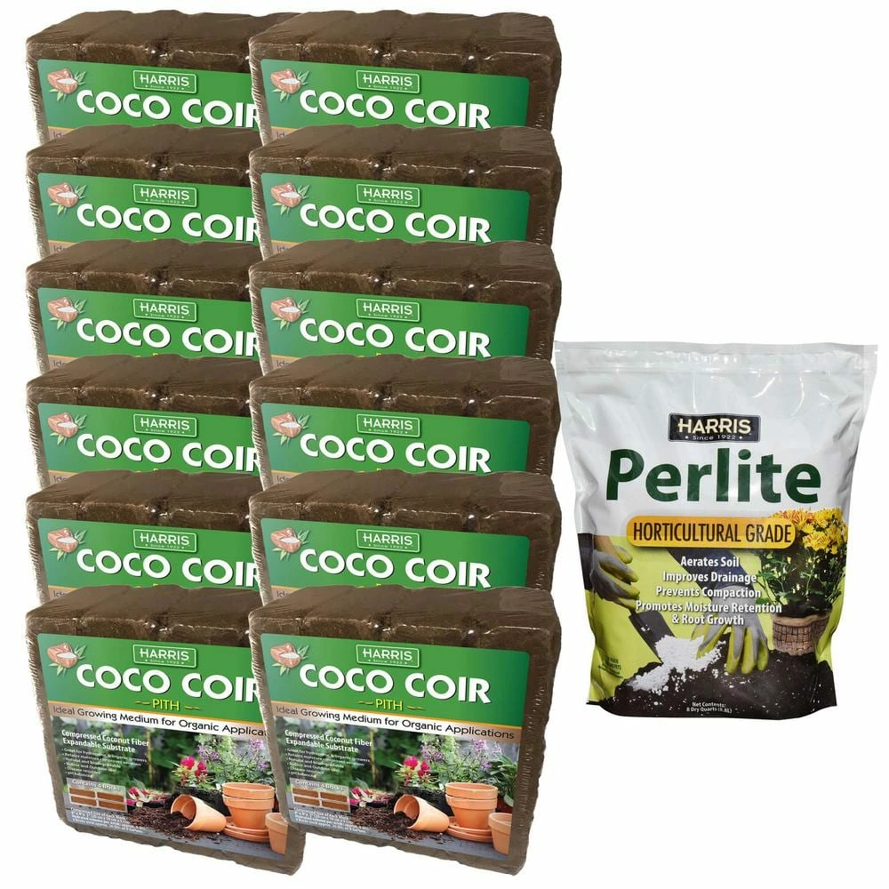 New π 108 Gal. Expanding Coco Coir Pith (48 Brick/12-Pack) & 8 Dry Qt. Premium Horticultural Perlite by Harris β 1 New π 108 Gal. Expanding Coco Coir Pith (48 Brick/12-Pack) & 8 Dry Qt. Premium Horticultural Perlite by Harris β