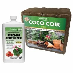 New 🛒 9 Gal. Expanding Coco Coir Pith (4 Brick Pack) and 32 oz. Organic Gardening Liquid Fish Fertilizer by Harris 🎁