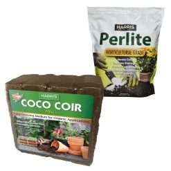 Deals 🧨 9 Gal. Expanding Coco Coir Pith (4 Brick Pack) and 8 Dry Qt. Premium Horticultural Perlite by Harris 😉