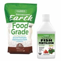 New 🌟 4 lbs. Diatomaceous Earth Food Grade 100% and 32 oz. Organic Gardening Liquid Fish Fertilizer and Plant Food Value Pack by Harris 👍