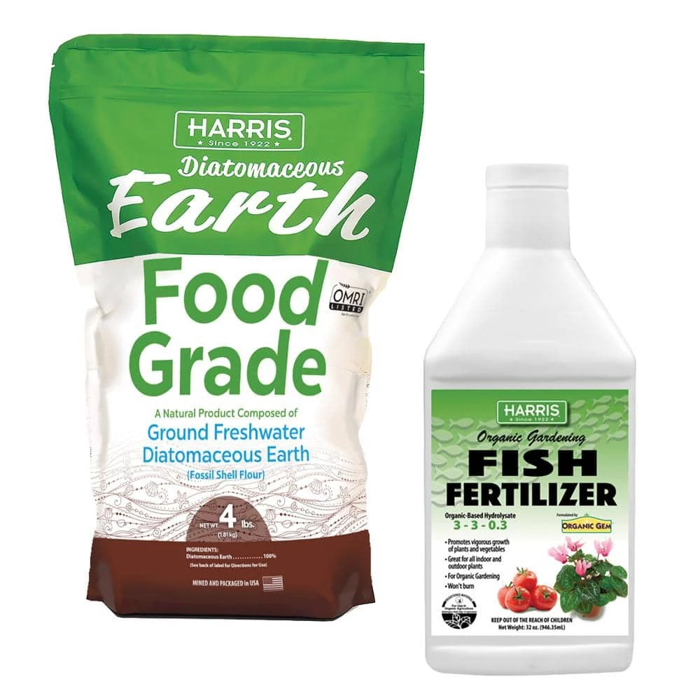 New π 4 lbs. Diatomaceous Earth Food Grade 100% and 32 oz. Organic Gardening Liquid Fish Fertilizer and Plant Food Value Pack by Harris π 1 New π 4 lbs. Diatomaceous Earth Food Grade 100% and 32 oz. Organic Gardening Liquid Fish Fertilizer and Plant Food Value Pack by Harris π