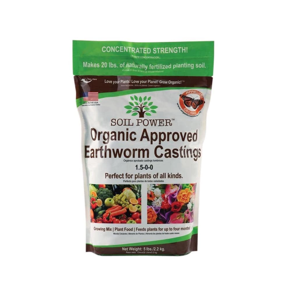 Promo βοΈ 5 lb. Bag Concentrated (5 lbs. makes 20 lbs.) Pure Organic Earth Worm Castings by Soil Power π₯ 1 Promo βοΈ 5 lb. Bag Concentrated (5 lbs. makes 20 lbs.) Pure Organic Earth Worm Castings by Soil Power π₯
